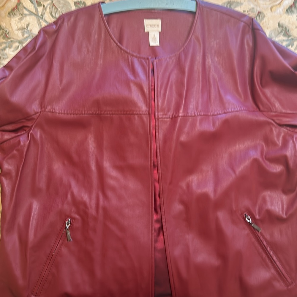 Fun Maroon Faux Leather Jacket - Size 3